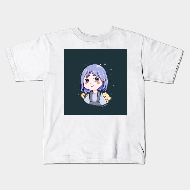 CUTE GIRL WITH CAT Kids T-Shirt by dyahaditya